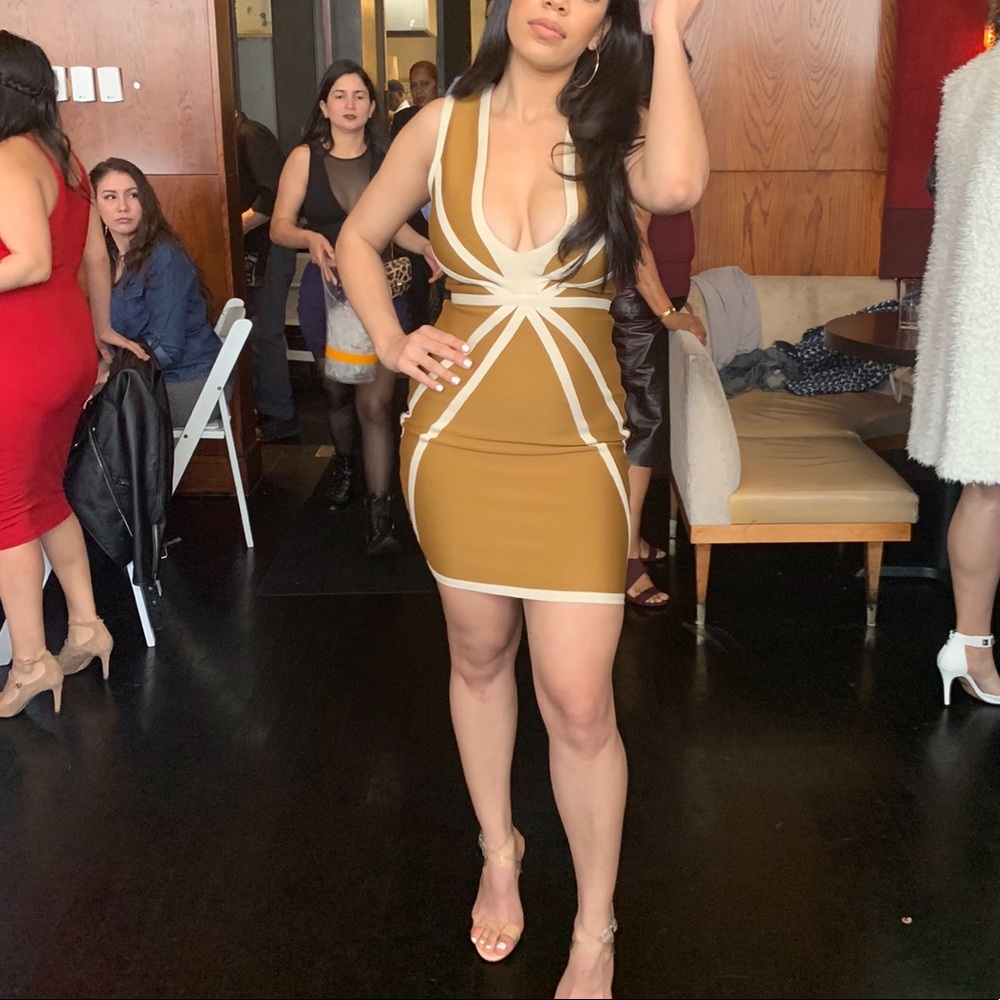 Plunge front bandage dress